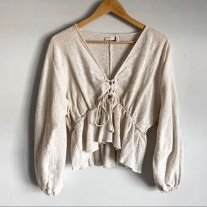 Asos Women's Linen Long Puffy Sleeves Top Size 12